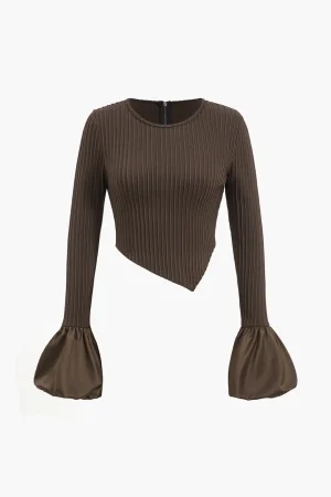 Solid Puff Sleeve Zipper Long-Sleeve Top>MICAS Sale