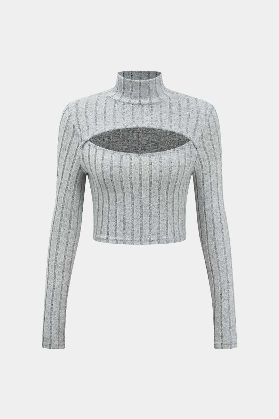 Solid Ribbed Long Sleeve Cut Out Top And Skirt Set>MICAS New