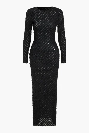 Solid Round Neck Long Sleeve Maxi Dress>MICAS Clearance