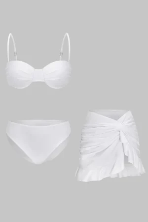 Solid Ruched Bikini 3-Piece Set>MICAS Hot