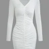 Solid Ruched Drawstring Mini Dress>MICAS Clearance