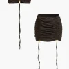 Solid Ruched Drawstring Tie-Up Skirt Set>MICAS Discount