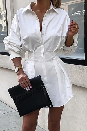 Solid Ruched Long Sleeve Mini Dress>MICAS Sale