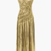 Solid Ruched Shiny Maxi Dress>MICAS Best