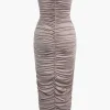 Solid Ruched Strapless Midi Dress>MICAS Clearance