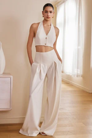 Solid Ruched Wide Leg Trousers>MICAS Hot