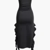Solid Ruffle Hem Ruched Tube Maxi Dress>MICAS Fashion