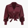 Solid Satin Button Long-Sleeve Shirt>MICAS New