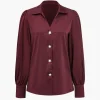 Solid Satin Button Long-Sleeve Shirt>MICAS New
