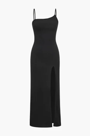 Solid Slip Strap Slit Midi Dress>MICAS Clearance