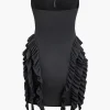 Solid Strapless Ruffle Mini Dress>MICAS New