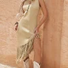 Solid Sweater Fringe Asymmetrical Dress>MICAS Fashion