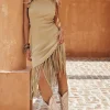 Solid Sweater Fringe Asymmetrical Dress>MICAS Fashion