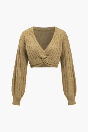Solid Sweater Twist Knot V-Neck Long-Sleeve Top>MICAS Fashion