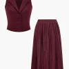 Solid Tank Top And Pleated Skirt Set>MICAS Best