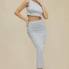 Solid Tank Top And Ruched Maxi Skirt Set>MICAS Best
