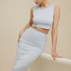 Solid Tank Top And Ruched Maxi Skirt Set>MICAS Best