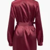 Solid Tie Front Draped Cowl Neck Belted Mini Dress>MICAS Outlet