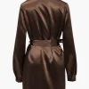 Solid Tie Front Draped Cowl Neck Belted Mini Dress>MICAS Outlet