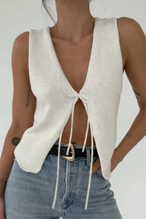 Solid Tie Front Knit Vest>MICAS Clearance