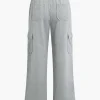 Solid Tie Front Shirred Waistband Pocket Drawstring Trousers>MICAS New