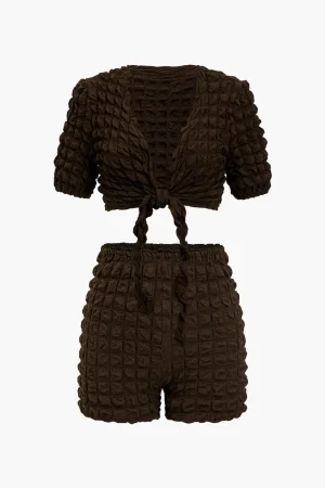 Solid Tie Front Top And Shorts Set>MICAS Online