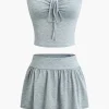 Solid Tie Ruched Mini Skirt Set>MICAS Best