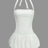 Solid Tie-Up Halter Neck Puff Mini Dress>MICAS Discount