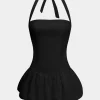 Solid Tie-Up Halter Neck Puff Mini Dress>MICAS Discount