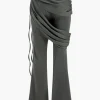 Solid Top And Asymmetrical Drawstring Flared Trouser Set>MICAS Outlet