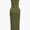 Solid Twist Front Cut Out Slit Midi Dress>MICAS Hot