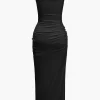 Solid Twist Front Cut Out Slit Midi Dress>MICAS Hot