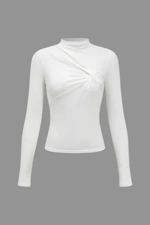 Solid Twist Knot Long-Sleeve Top>MICAS New
