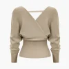 Solid V-neck Sweater Long-Sleeve Top>MICAS Hot