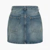 Solid Washed Pocket Zipper Denim Skirt>MICAS New