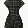 Square Neck Short Flutter Sleeve Checkered Vintage Playsuit>MICAS New