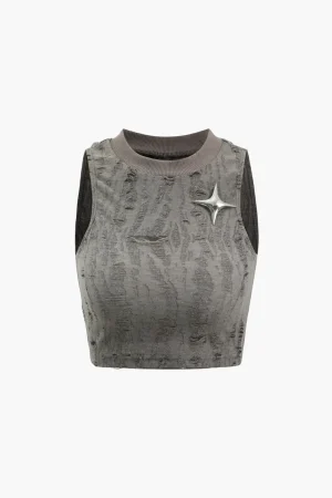 Star Decor Destroyed Tank Top>MICAS Sale