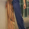 Stripe Asymmetrical Detail Color Block Print Trousers>MICAS Hot