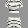 Stripe Crop Knit Top And Shorts Set>MICAS Hot