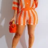 Stripe Knit Hollow Out Shorts Set>MICAS New