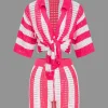 Stripe Knit Hollow Out Shorts Set>MICAS New