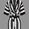 Stripe Knit Hollow Out Shorts Set>MICAS New