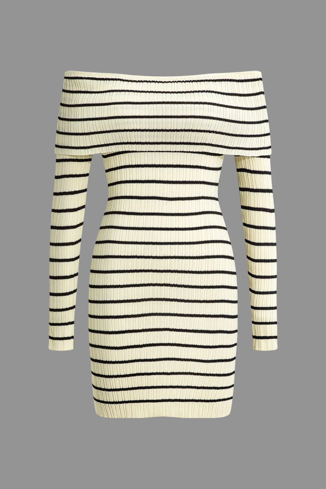 Stripe Print Knit Wrap Off Shoulder Dress>MICAS Fashion