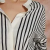 Stripe Print Satin Long-Sleeve Shirt>MICAS Clearance