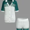 Striped Crochet Knit Cardigan and Shorts Set>MICAS Best