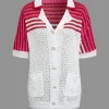 Striped Crochet Knit Cardigan and Shorts Set>MICAS Best