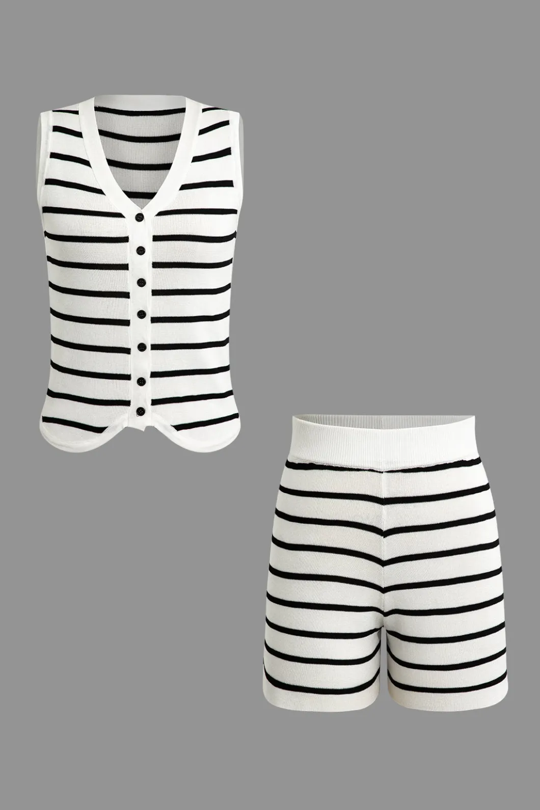 Striped Knit Sleeveless Vest And Shorts Set>MICAS New
