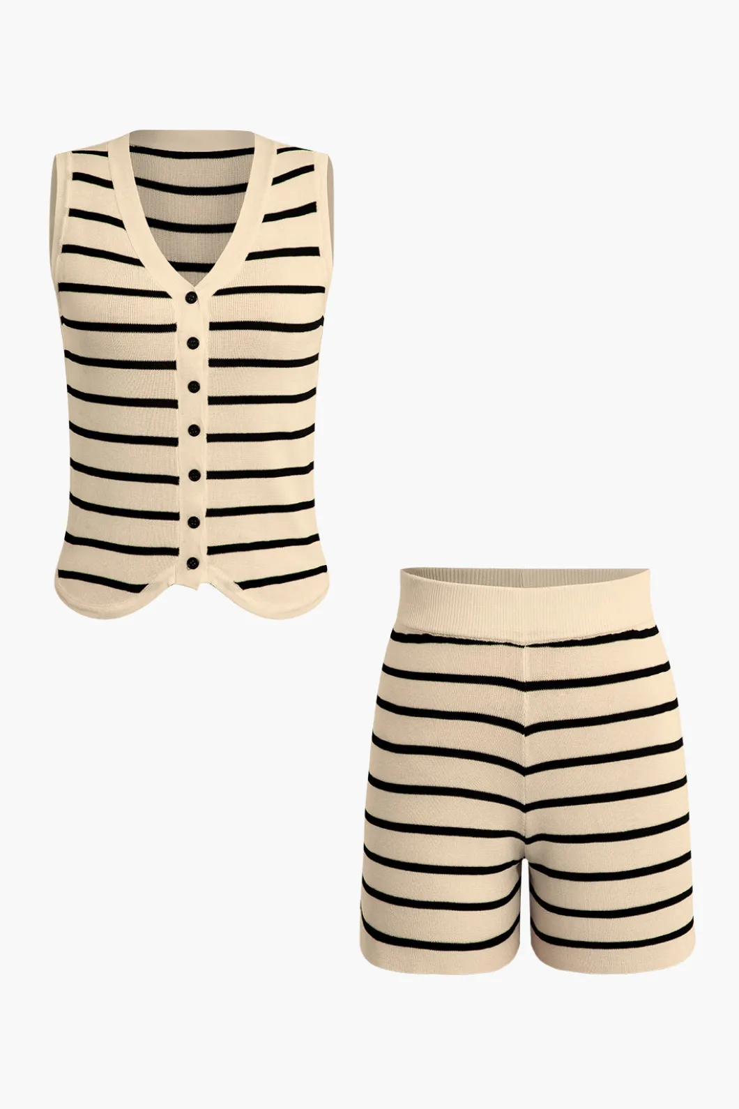 Striped Knit Sleeveless Vest And Shorts Set>MICAS New