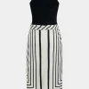 Stripes Print Patchwork Sleeveless Midi Dress>MICAS New