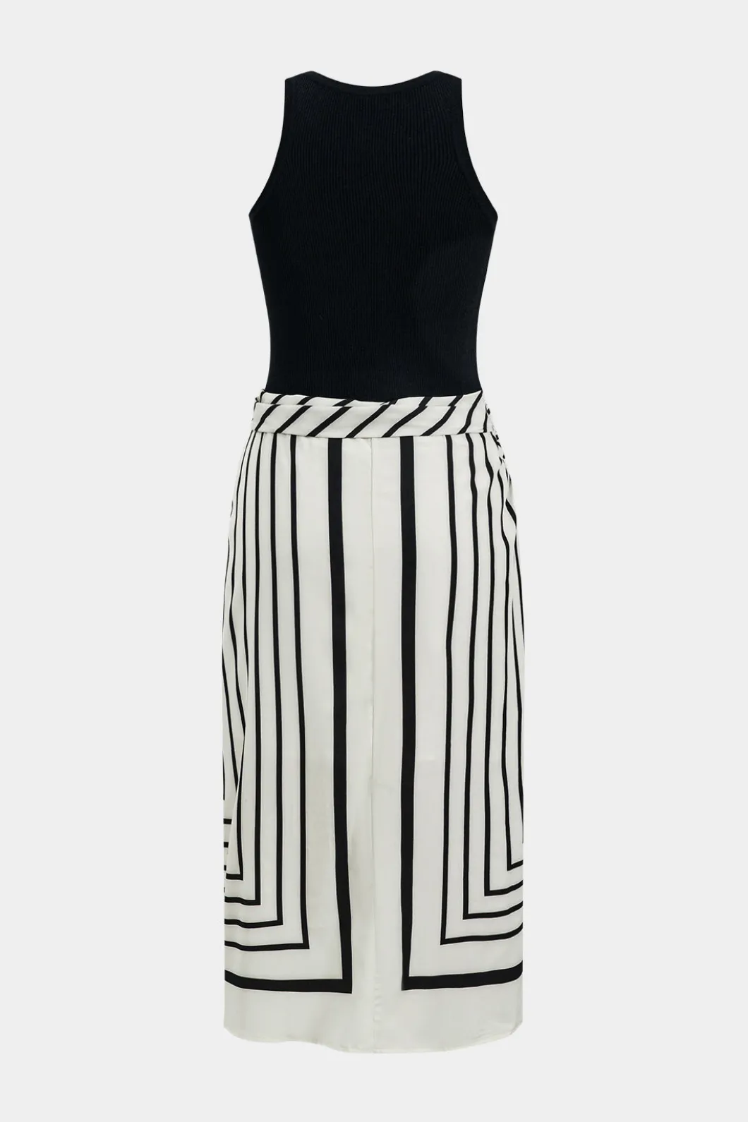 Stripes Print Patchwork Sleeveless Midi Dress>MICAS New